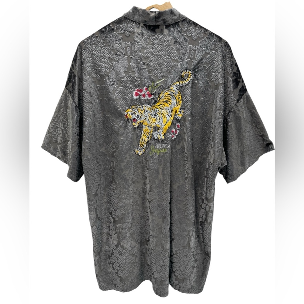 Gypsy Hearts Velvet Burnout Kimono Tiger Embroidery Boho Western Indie Art M